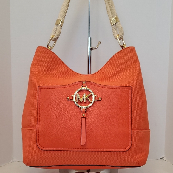 Michael Kors Handbags - Michael Kors Amy Large Rope Shoulder Bag – Orange & Gold – Coastal Chic - GUC